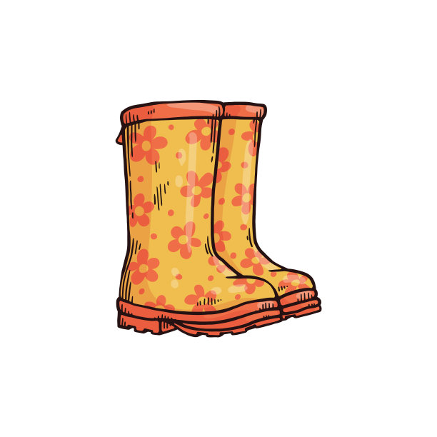 黄色雨靴与花图案图片下载