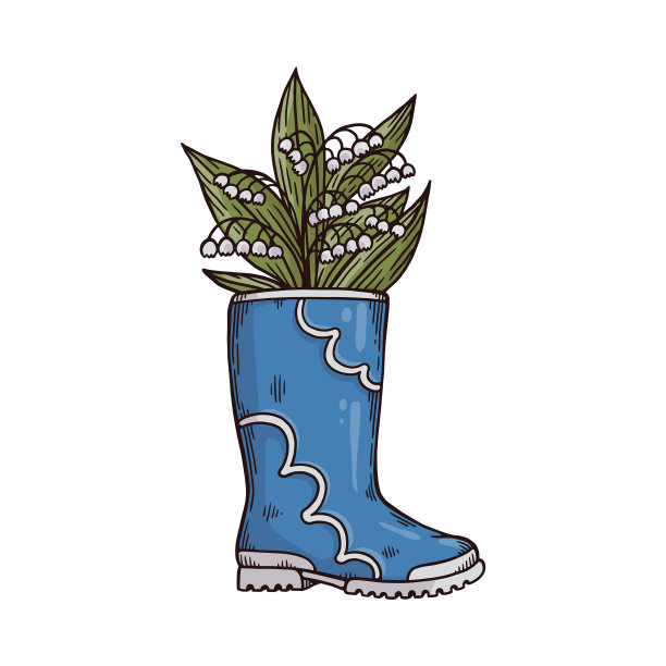 时尚橡胶雨靴与百合花图片下载