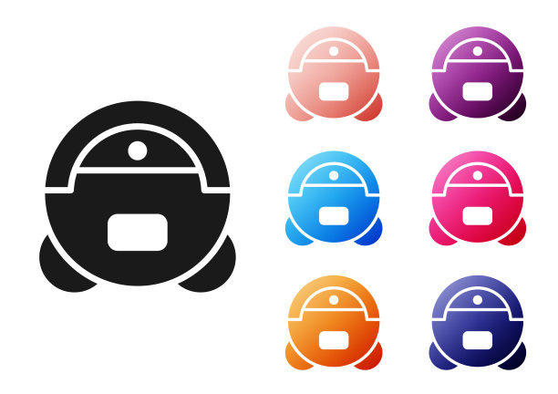 黑色机器人吸尘器图标隔离在白色图片下载