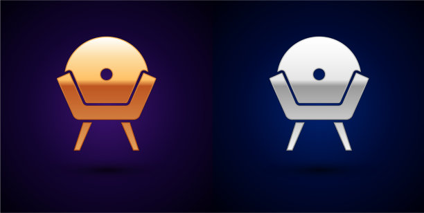 金色和银色扶手椅图标孤立在黑色图片下载