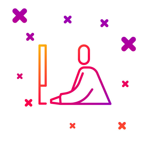 彩色线学生工作在笔记本电脑图标孤立图片下载