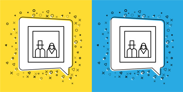 设置线家庭照片图标孤立在黄色和图片下载