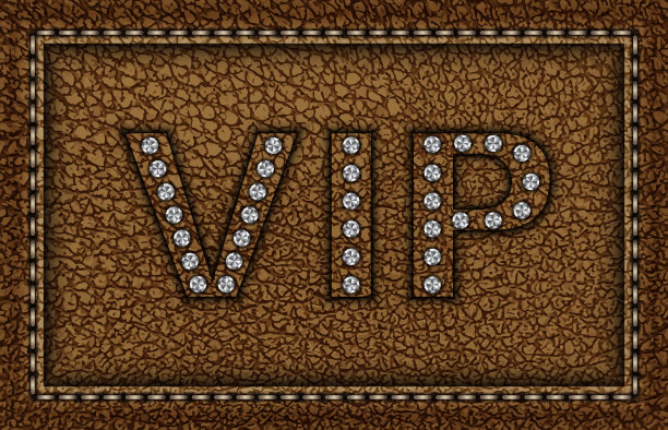 棕色皮革框架与缝线和VIP标志与银色亮片图片下载