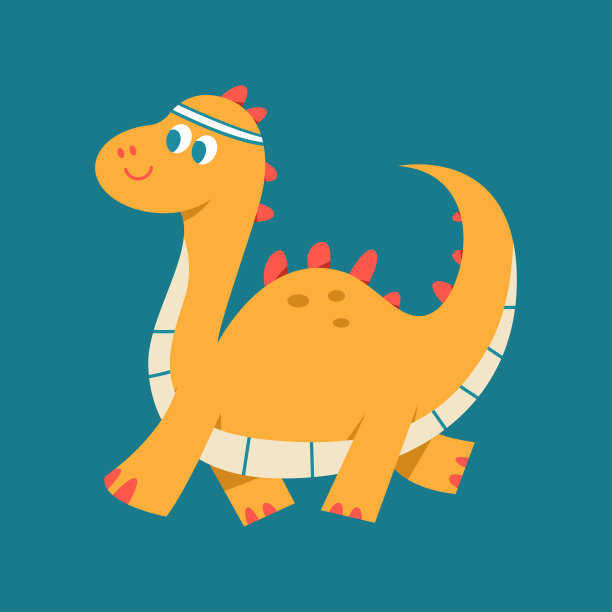 可爱的奔跑恐龙矢量卡通人物孤立的背景。图片下载