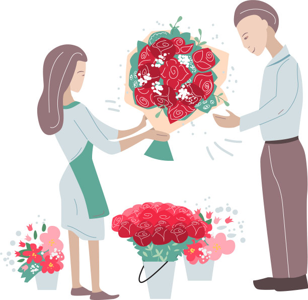 花店工作人员帮助男士挑选鲜花图片下载