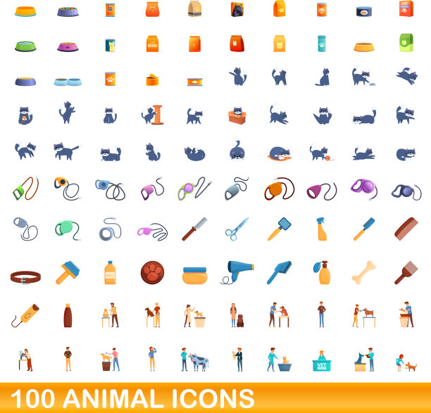 100动物图标设置卡通风格图片下载