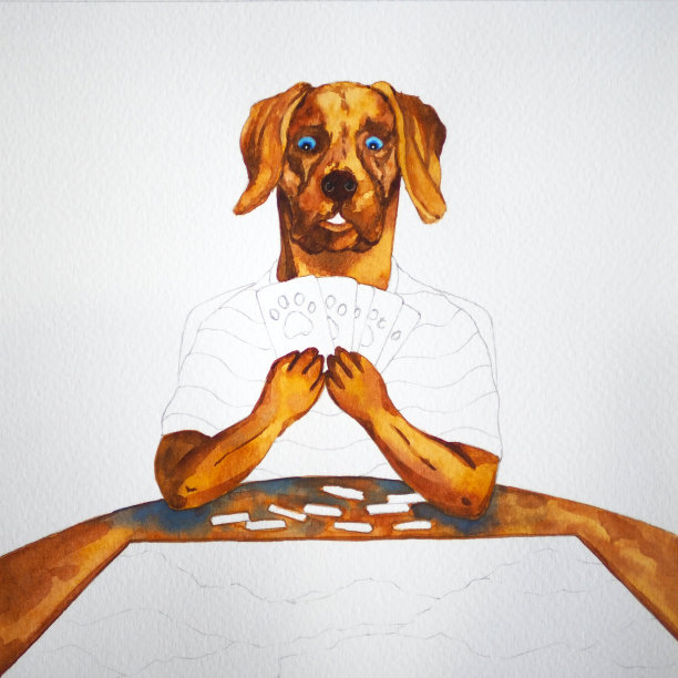 狗头人在桌面上玩棋类游戏乐趣休闲爱好水彩画插图设计艺术卡通人物图片下载