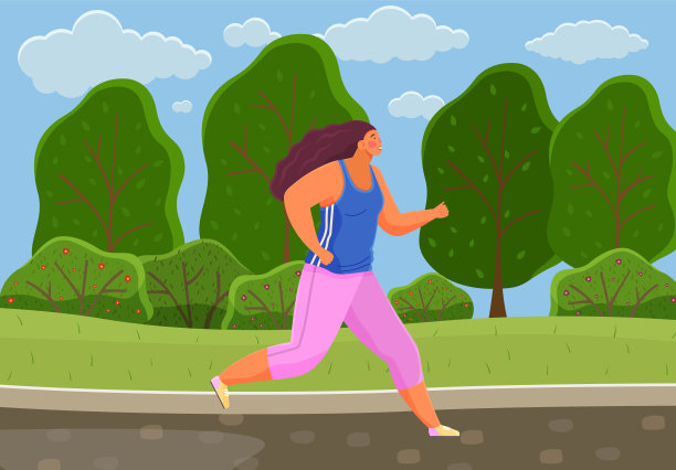 年轻女子穿着运动服跑步或慢跑。锻炼锻炼。跑步的胖女孩正在短跑图片下载