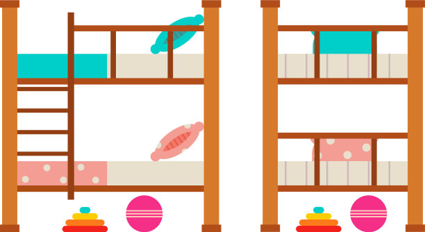 双层床与滚动卡通平面图标设置图片下载