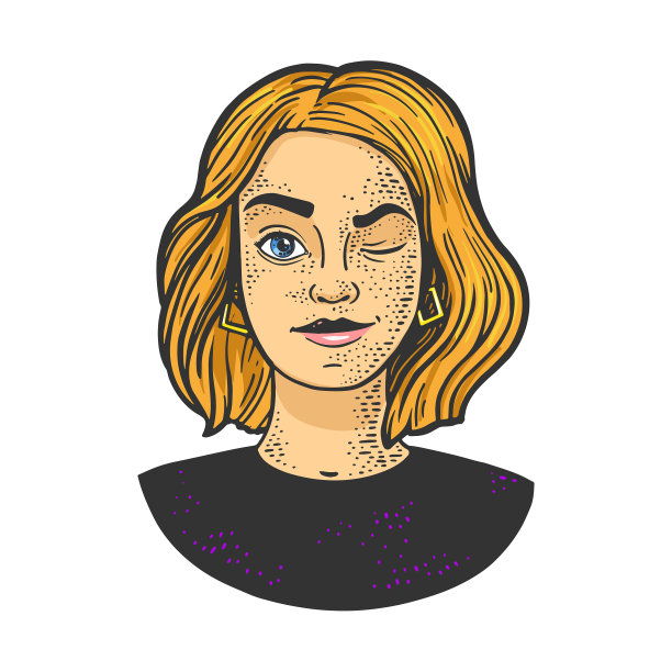 眨眼的女孩肖像素描图片下载