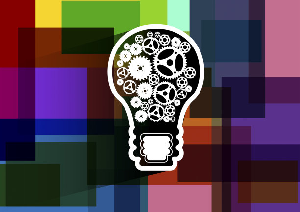 灯泡，插图创意背景色彩丰富。图片下载