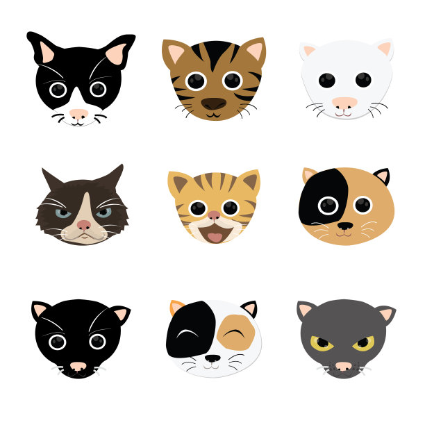 集小猫脸猫矢量卡通人物图片下载