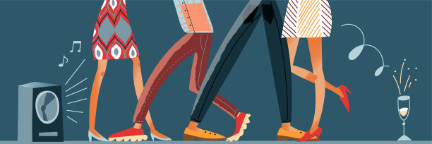 吵闹的邻居在开派对。人们跳舞与音乐从公寓扬声器在家里矢量插图。年轻男女晚上在黑暗的背景下玩耍图片下载