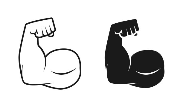 弯曲二头肌图标。大纲和填补。向量孤立的插图。图片下载