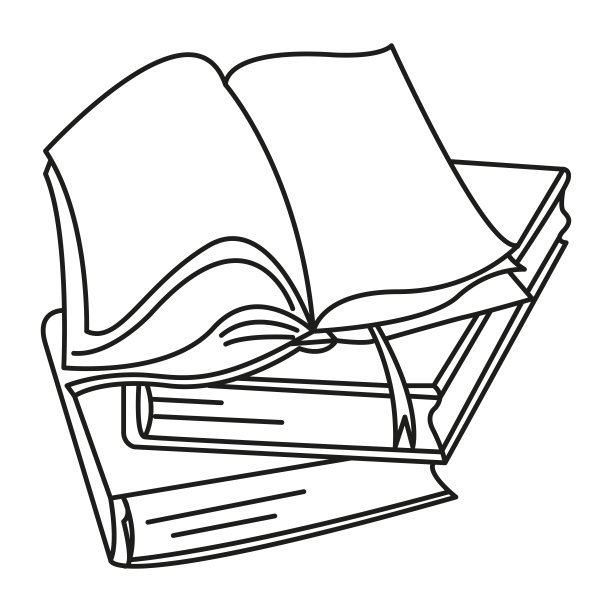 三书线艺术。图标，标志，图片为设计的一本书卡。书店、图书馆。文学表现。矢量设计。一本打开的书有两卷图片下载