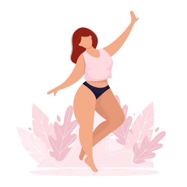 带着树叶的快乐大码女人。图片下载