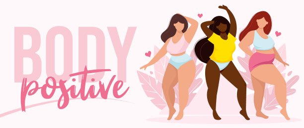 快乐的多文化女性站在不同的姿势。身体积极运动的旗帜。图片下载