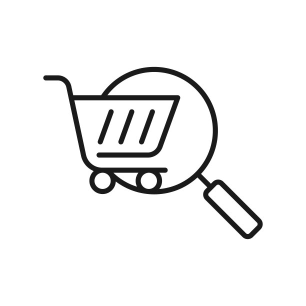 购物车与搜索图标矢量设计。购物车图标与搜索设计概念的电子商务，在线商店和市场网站，手机，标志，符号，按钮，标志，应用程序UI图片下载