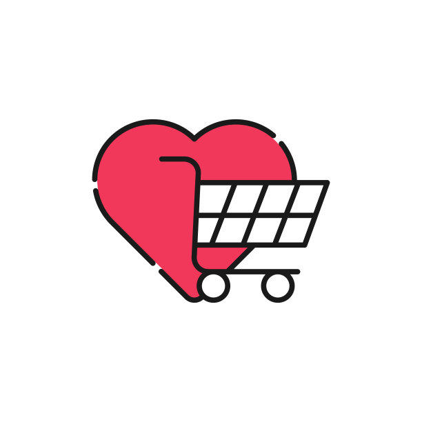 购物愿望列表图标矢量插图。购物愿望清单与爱形状图标设计概念的电子商务，网上商店和市场网站，手机，标志，符号，按钮，标志，应用程序UI图片下载