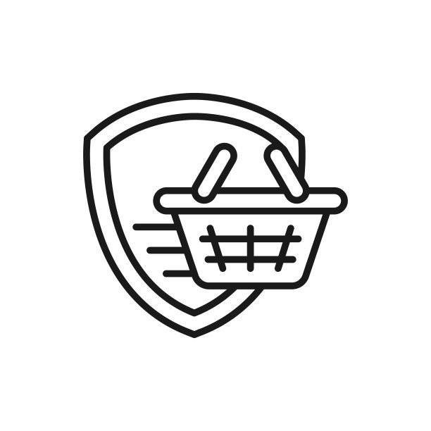 安全购物图标矢量图。电子商务、在线商店和市场网站、手机、logo、符号、按钮、标志、App UI的盾牌图标设计理念的购物安全图片下载