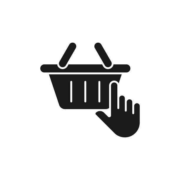 购物车与手图标矢量设计。购物车图标与手势设计概念的电子商务，网上商店和市场网站，手机，标志，符号，按钮，标志，应用程序图片下载