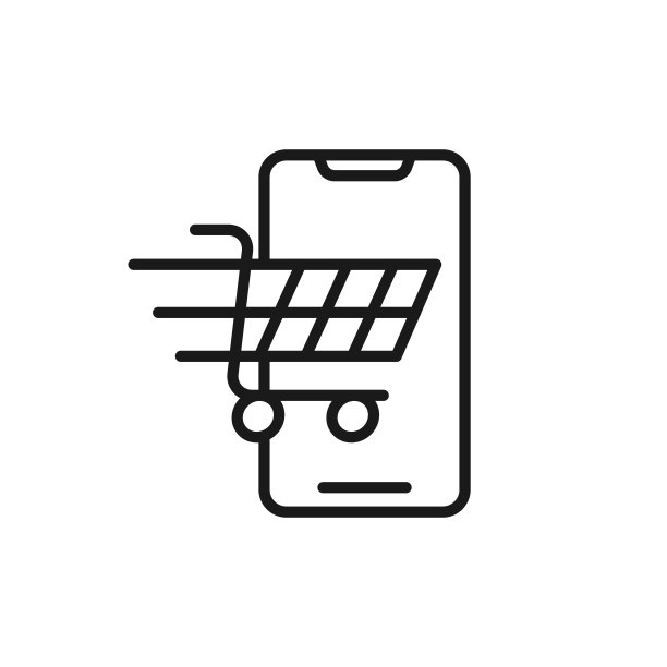 购物车与手机图标矢量设计。购物车图标与智能手机设计概念的电子商务，网上商店和市场网站，手机，标志，符号，按钮，标志，应用程序UI图片下载
