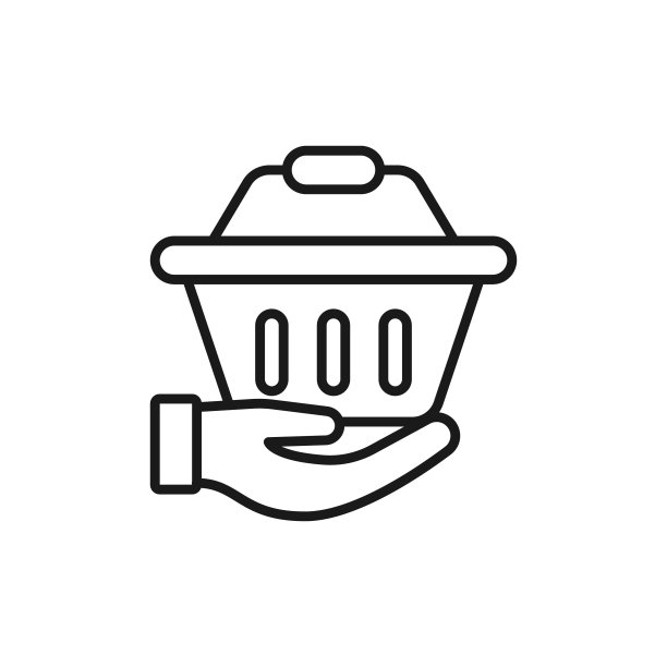 购物车与手图标矢量设计。购物车图标与手势设计概念的电子商务，网上商店和市场网站，手机，标志，符号，按钮，标志，应用程序图片下载