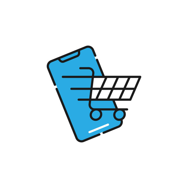 购物车与手机图标矢量设计。购物车图标与智能手机设计概念的电子商务，网上商店和市场网站，手机，标志，符号，按钮，标志，应用程序UI图片下载