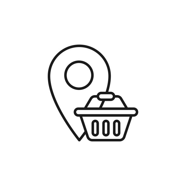 购物车与位置图标矢量设计。购物车图标与定位Pin设计概念的电子商务，在线商店和市场网站，手机，标志，符号，按钮，标志，应用程序UI图片下载