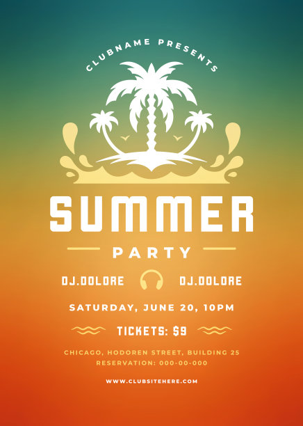 夏季派对设计海报或传单夜总会图片下载