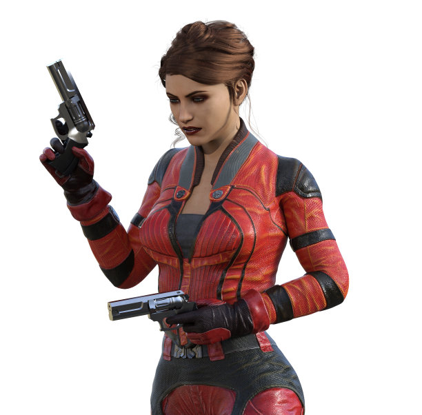 穿着红色制服的未来派士兵，配备枪支，3d插图图片下载