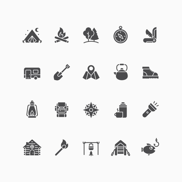 一套露营图标。图片下载