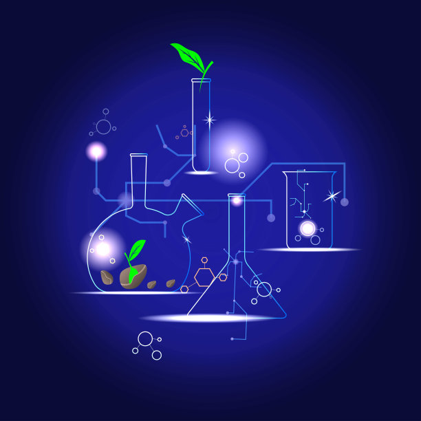 在实验室化学烧瓶中研究生态学的概念。生物技术的科学背景。绿叶的象征。图片下载