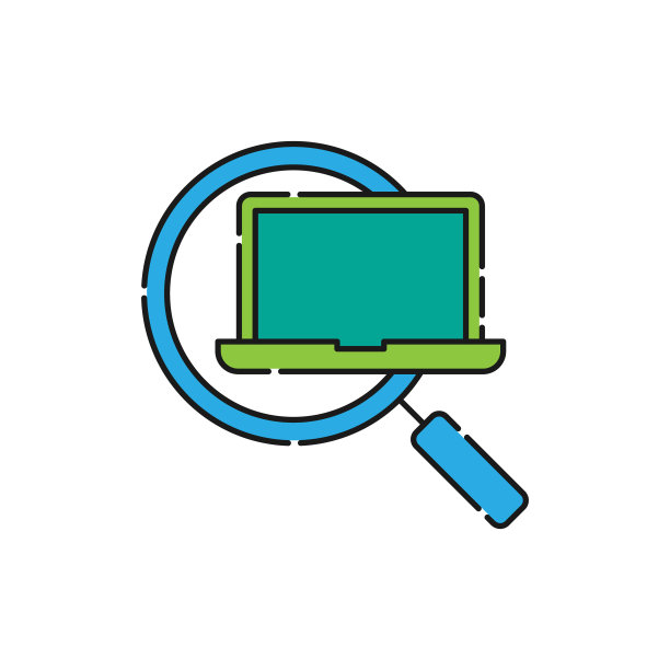笔记本电脑搜索图标矢量设计。笔记本电脑图标与搜索设计概念智能手机，电子商务，在线商店和市场网站，手机，标志，符号，按钮，标志，应用程序UI图片下载