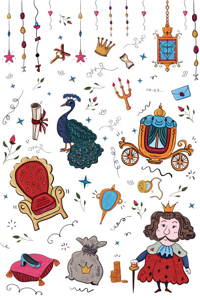 金王冠，披着斗篷的国王。用于剪贴簿的魔法王国物品。图片下载