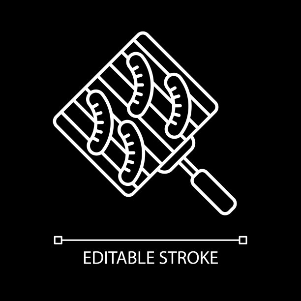 烤香肠白色线性图标为黑色主题图片下载