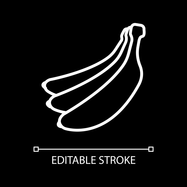 香蕉白色线性图标为黑色主题图片下载