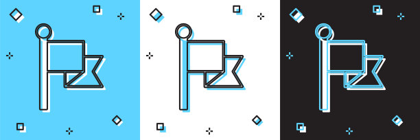 设置标志图标隔离在蓝色和白色，黑色背景。胜利、制胜和战胜逆境的观念。向量图片下载