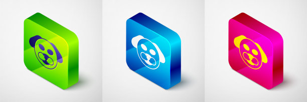 等距狗图标孤立在灰色背景。方形按钮。向量图片下载