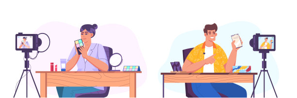 视频博主在镜头前为视频博客频道创建视频图片下载