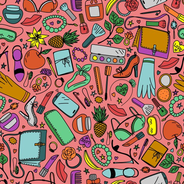 粉色背景与不同颜色的对象为女性图片下载