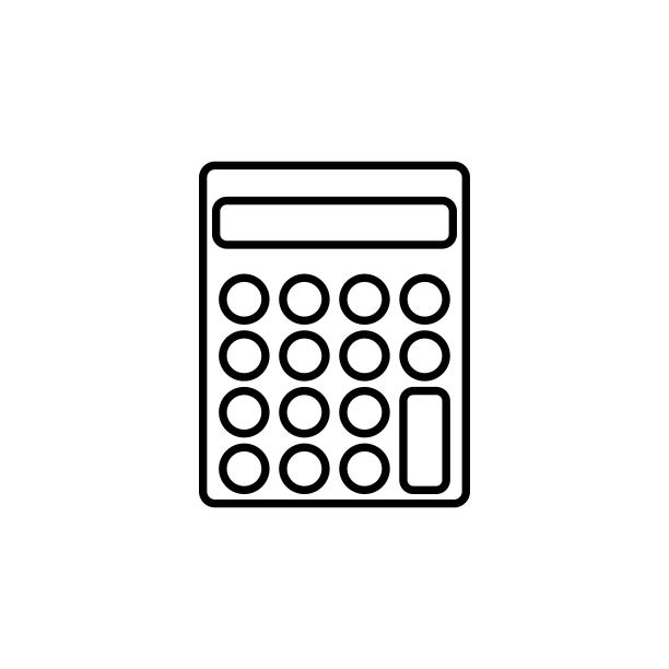 计算器黑线图标。独立的符号符号可以用于:插图，轮廓，标志，移动，应用程序，设计，web，开发，ui, ux, gui。向量EPS 10图片下载