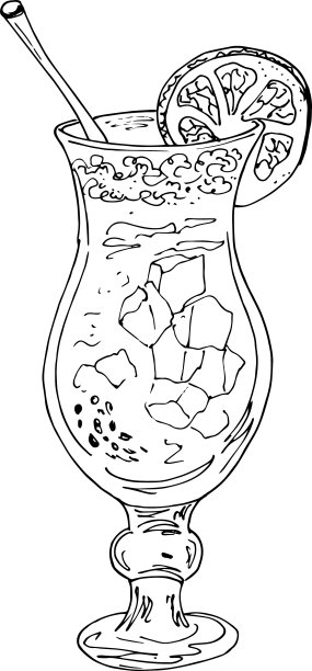 涂鸦杯鸡尾酒，吸管，冰和酸橙。矢量图片下载
