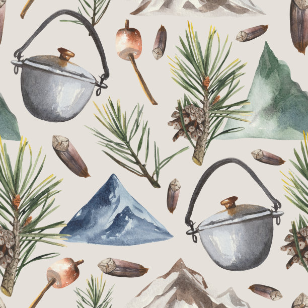 水彩无缝模式的山远足者图片下载