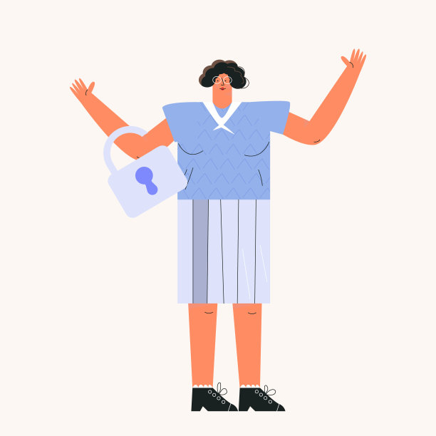 女子持有挂锁平面矢量插图孤立的白色背景。安全、防护、信息防御理念。女性是用锁守护的。举起双手的中年女士图片下载