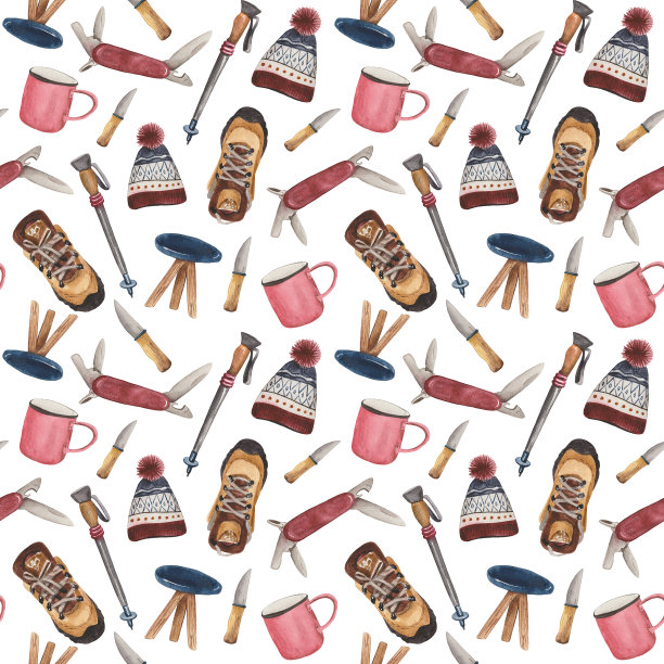 水彩无缝图案供游客和游客使用。图片下载