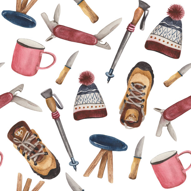 水彩无缝图案供游客和游客使用。图片下载