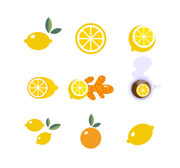 柑橘类水果平面矢量插图图片下载