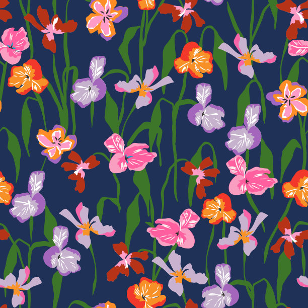 手绘多彩的花朵和叶子插图图案无缝重复图案数字文件图案艺术品家居装饰打印时尚织物纺织图片下载