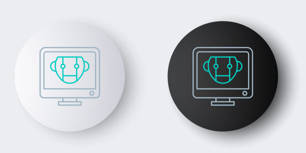 线机器人图标孤立在灰色背景。电脑显示器和机器人图标。色彩斑斓的轮廓的概念。向量图片下载